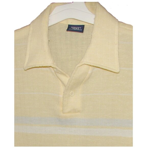 Vtg 1970's Mervyns Polo Shirt, XL, Yellow Collared Short Sleeve, Stripe, USA - Picture 2 of 7